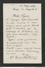 Nachlass Franz Steindachner, Brief von Enrico Balducci an Franz Steindachner (26.05.1909), Inv.Nr. 21.01, Seite 1